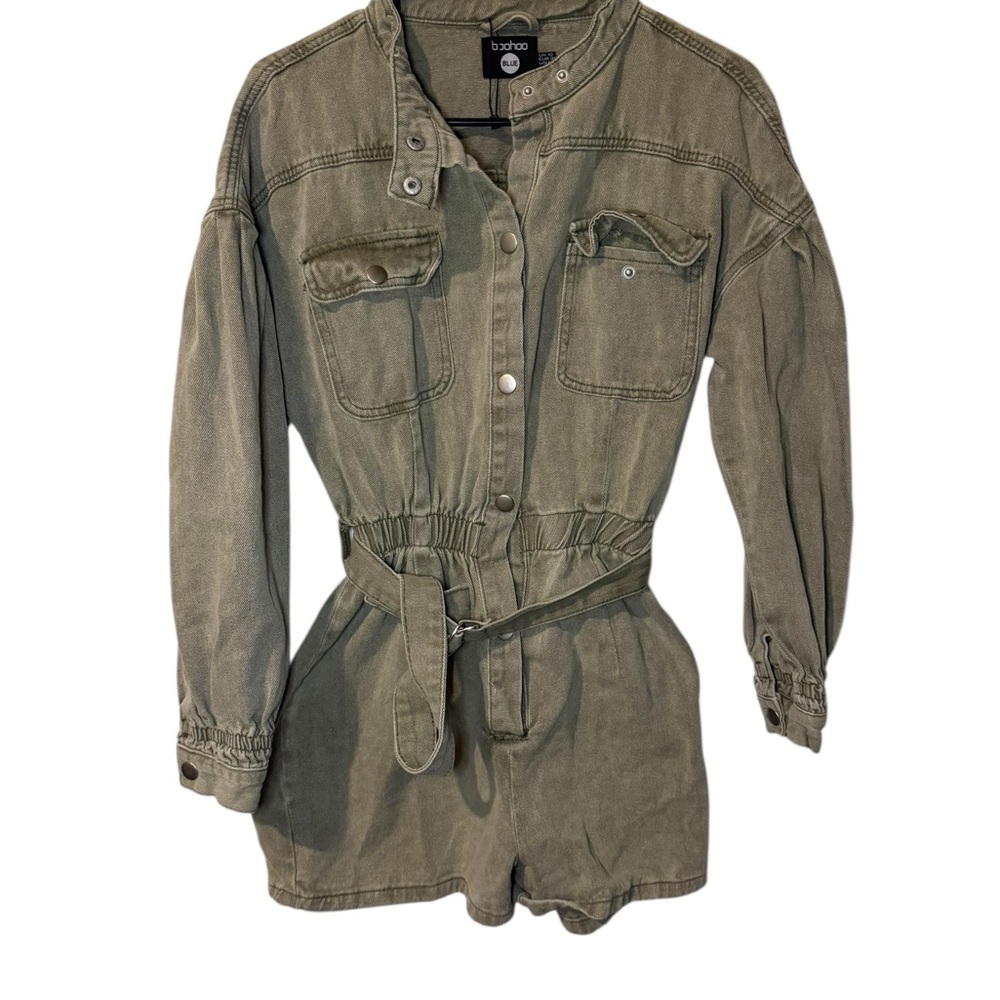 Boohoo Olive Green Utility Belted Romper